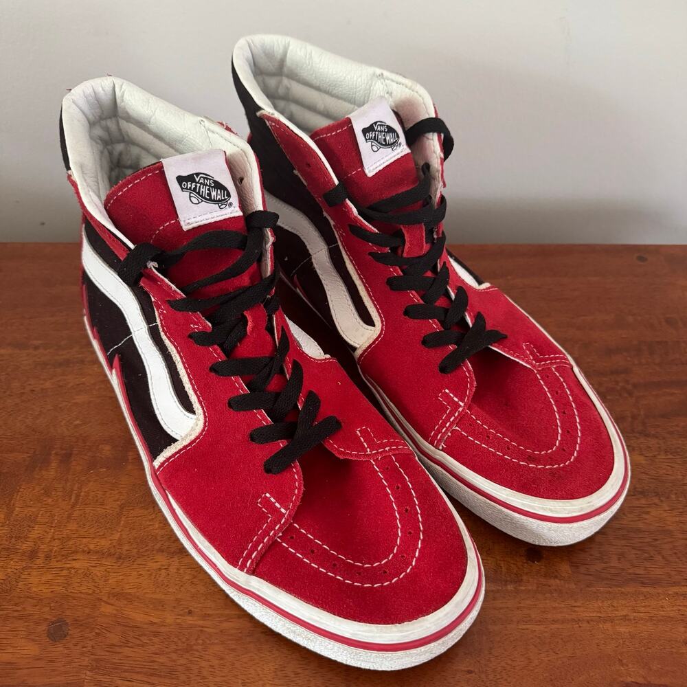 Vans Mens Sk8-Hi 12 Red Black White Lightning Bolt High Top Sneakers 721454